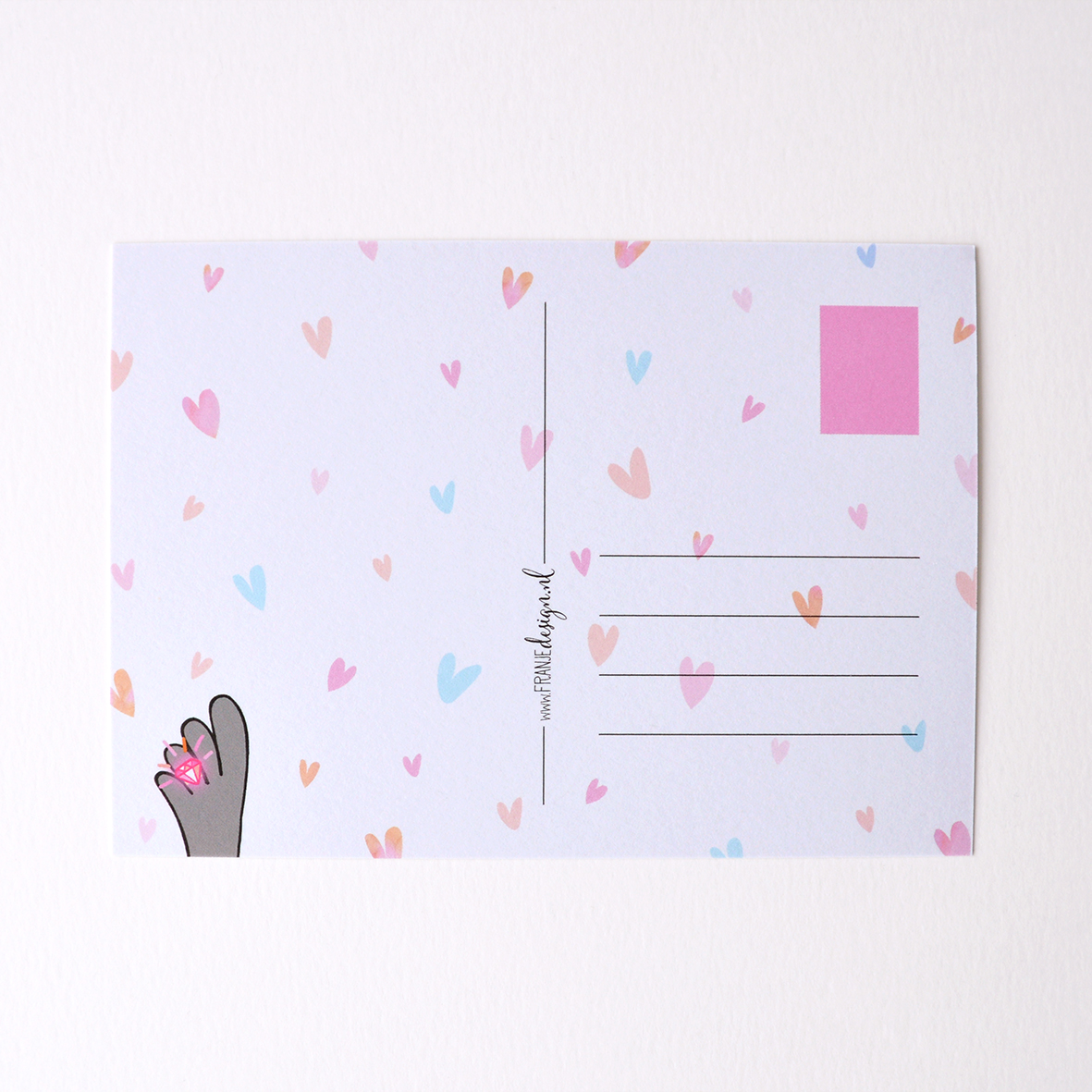 Achterzijde van trouwkaart Lovebirds van Franje Design