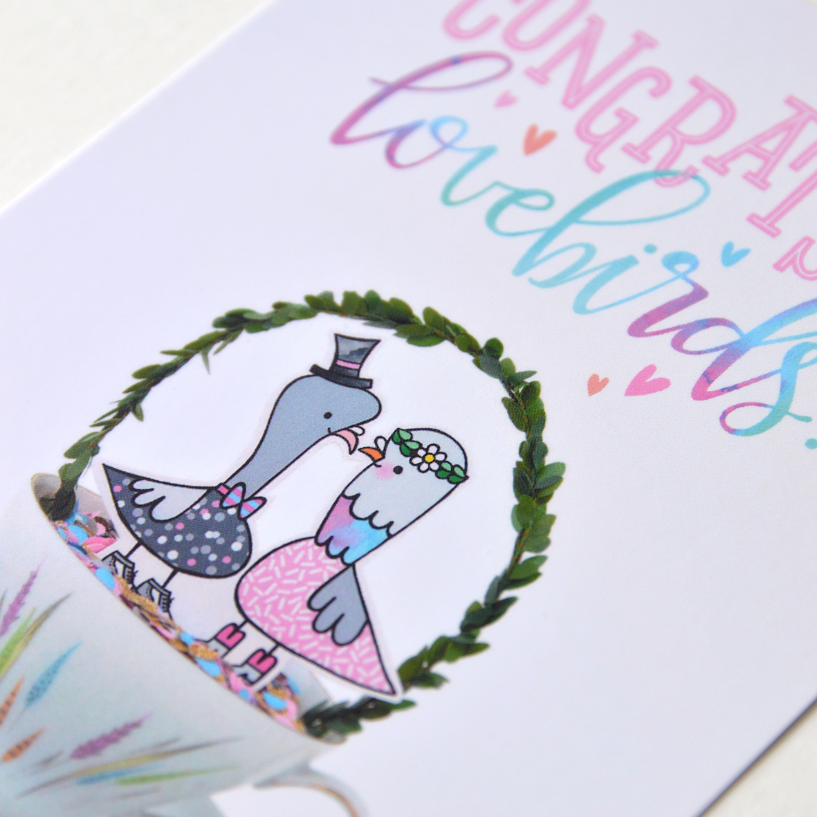 Close-up van trouwkaart Lovebirds van Franje Design