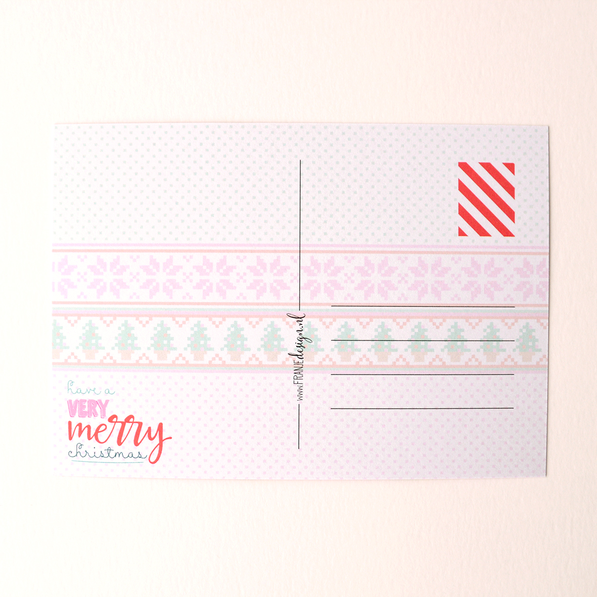 Achterkant van kerstkaart 'Very Merry' van Franje Design