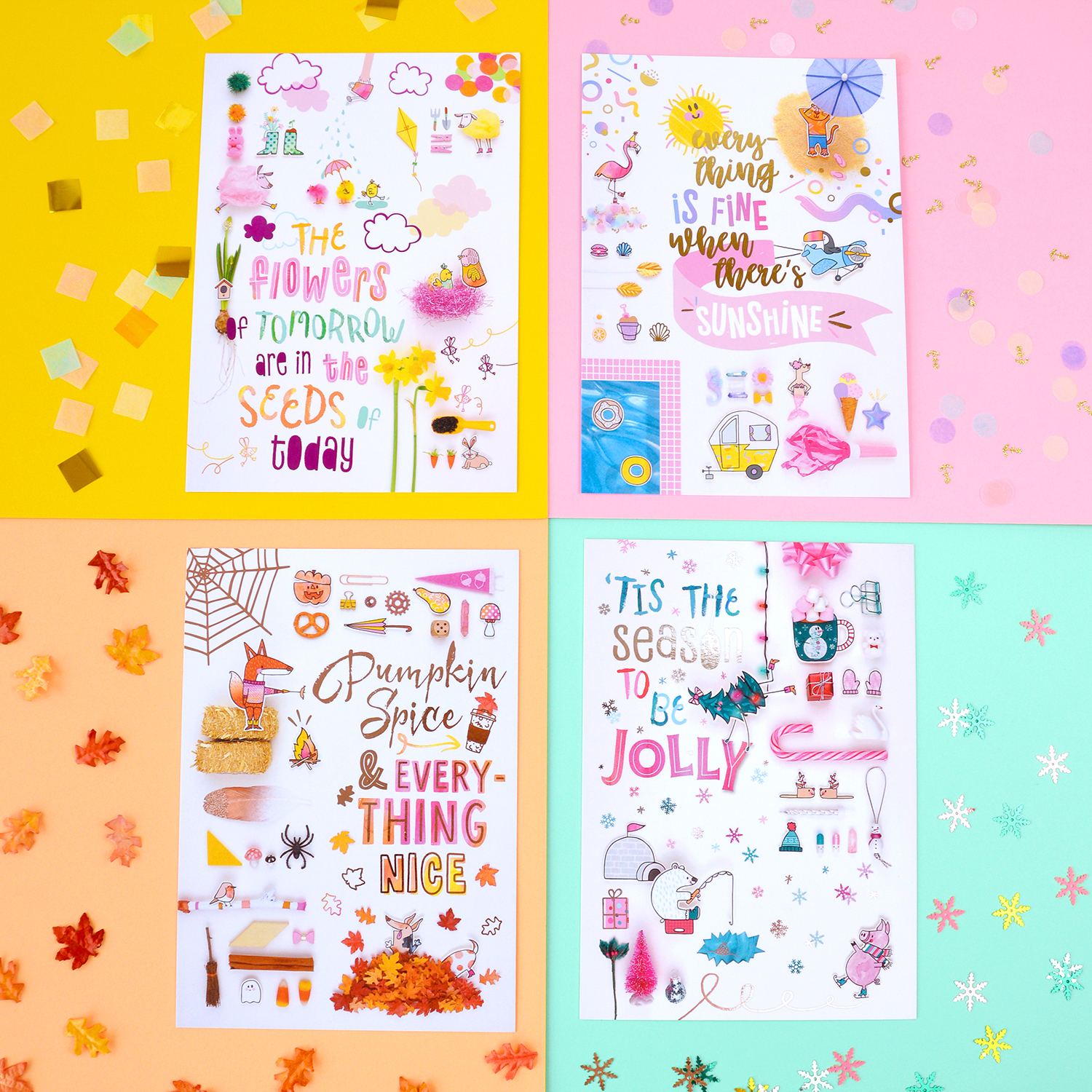 Set of 4 seasonal mini prints