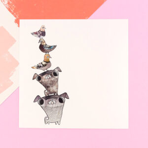 Pugs & Pigeons postcard by Franje Design