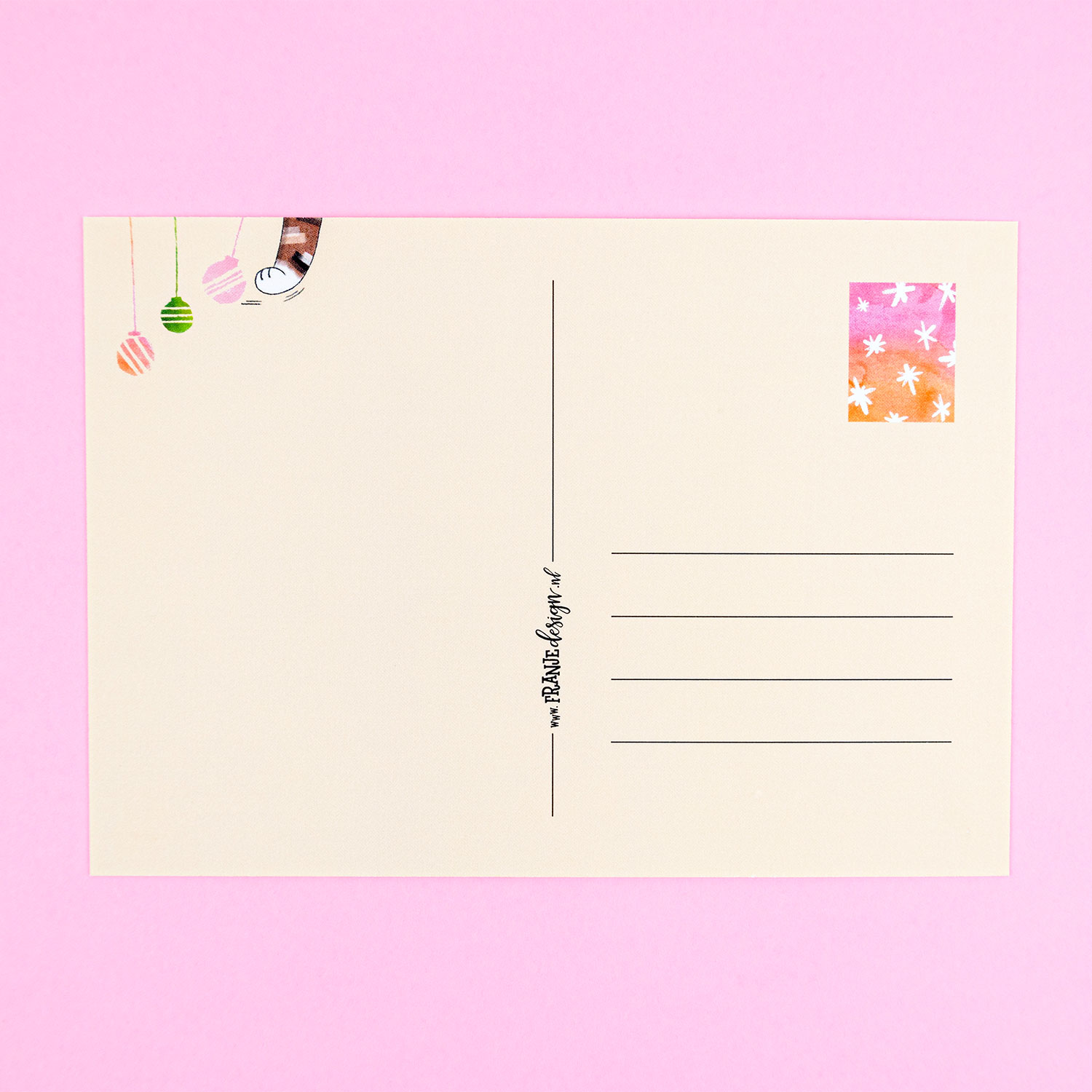 Back side of Merry Catmas postcard by Franje Design