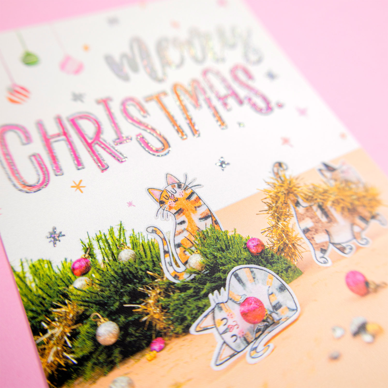 Close-up of Merry Catmas postcard by Franje Design