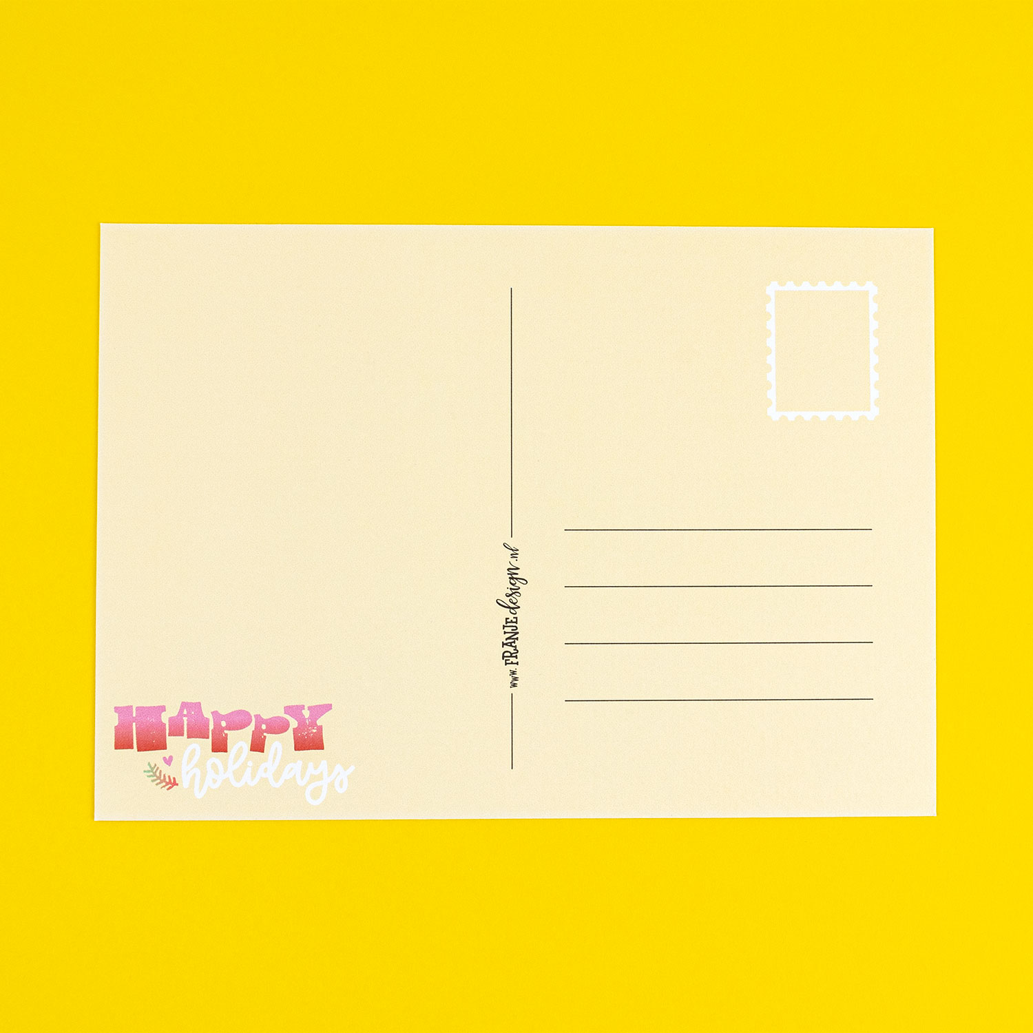Back side of Warm Wishes postcard by Franje Design